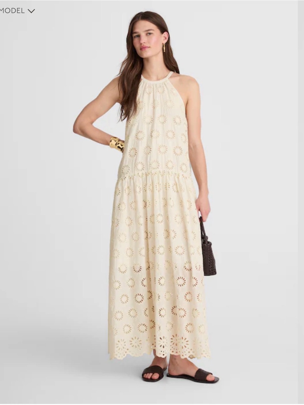 Madewell Cream Eyelet Halter Maxi Dress